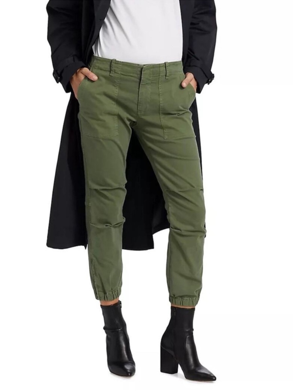 Nili Lotan Cropped Military Pants Army Green Utility Zipper Ankle Cotton-4